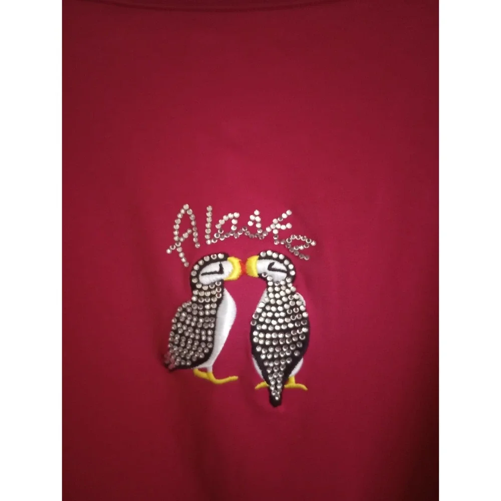 Cruise Wear & Co Tee Rhinestone Alaska Puffins Embellished Fuschia Pink Size XXL - Picture 3 of 5